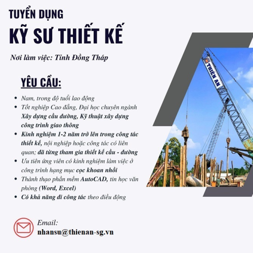 Tuyển dụng 1 kỹ sư thiết kế làm việc tại công trình xây dựng đường cao tốc Cao Lãnh - An Hữu